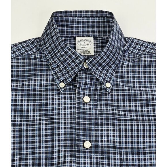 Brooks Brothers Regent Non Iron Size Small Blue Black White Trim Button Down - Picture 1 of 10